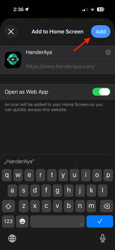 iPhone home screen with the HanderAya app icon highlighted among other apps.